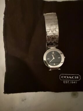 Coach Silver Logo Bangle Watch with Black Dial